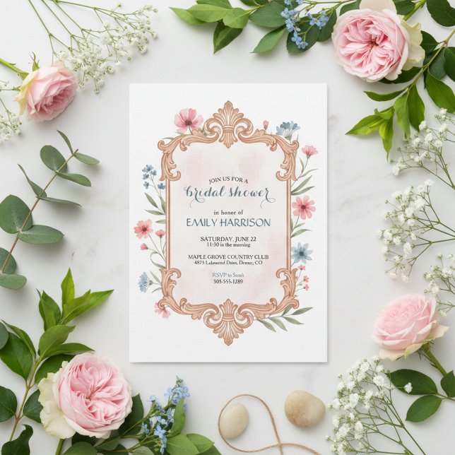 Elegant blomsterbröllopsdusch-inbjudan ram inbjudningar (Skapare uppladdad)