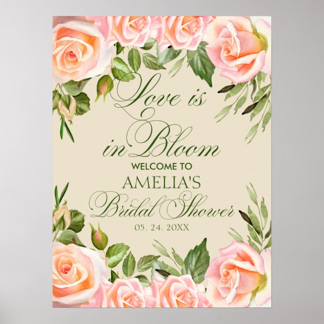 Elegant blomsterbröllopsdusch välkomstskylt poster (Framsidan)