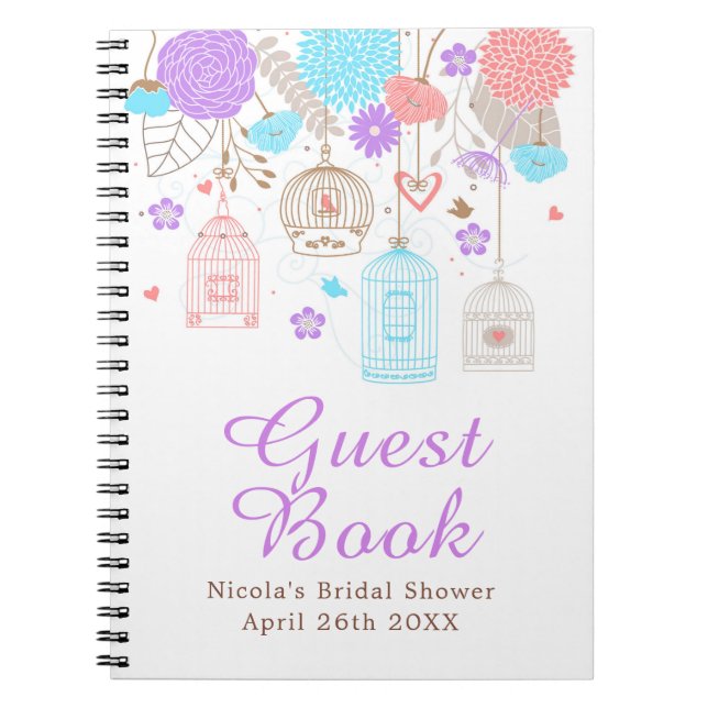 Elegant blomsterbröllopsfest i lila och blå anteckningsbok (Framsidan)