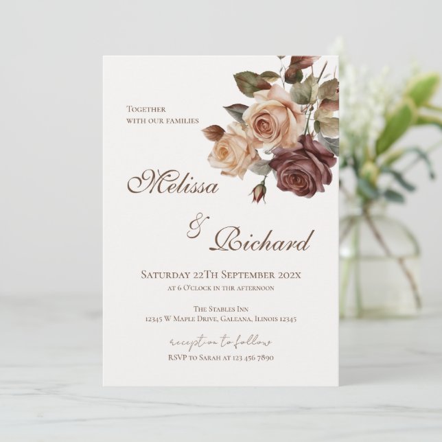 Elegant blomsterbröllopsinbjudan inbjudningar (Stående Fram)