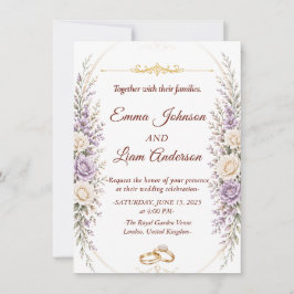 Elegant blomsterbröllopsinbjudan med guldbildram inbjudningar