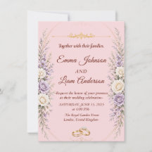 Elegant blomsterbröllopsinbjudan med guldbildram