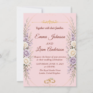 Elegant blomsterbröllopsinbjudan med guldbildram inbjudningar