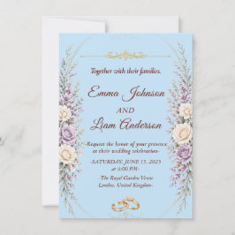 Elegant blomsterbröllopsinbjudan med guldbildram inbjudningar
