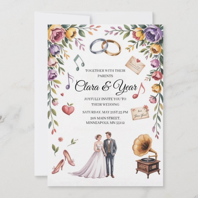 Elegant blomsterbröllopsinbjudan | Romantisk trädg Inbjudningar (Framsida)