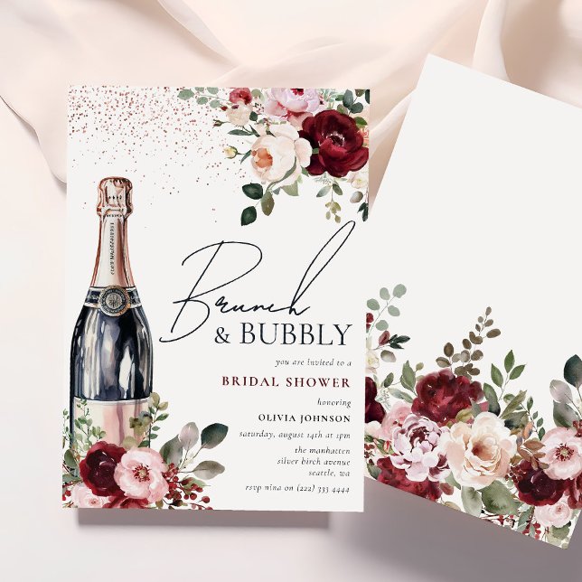 Elegant blomsterbrunch och bubbelbröllopsfest inbjudningar (Skapare uppladdad)