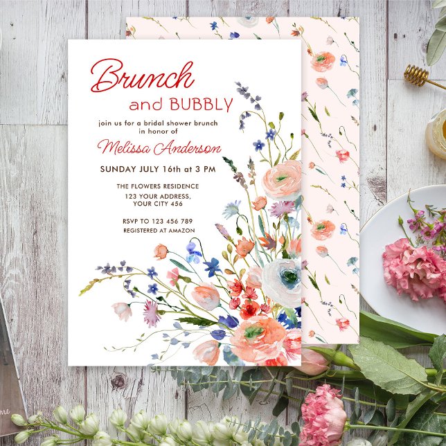 Elegant blomsterbrunch och bubblig bröllopsfest inbjudningar (Skapare uppladdad)