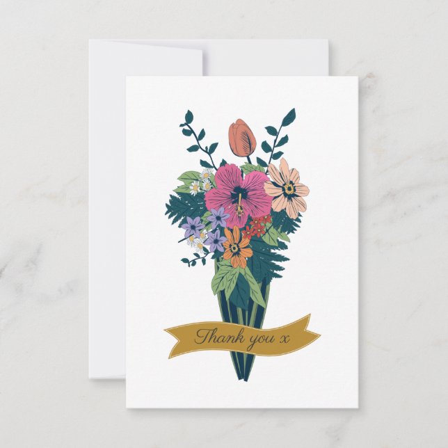 Elegant blomsterbukett band Tack Kort (Framsida)