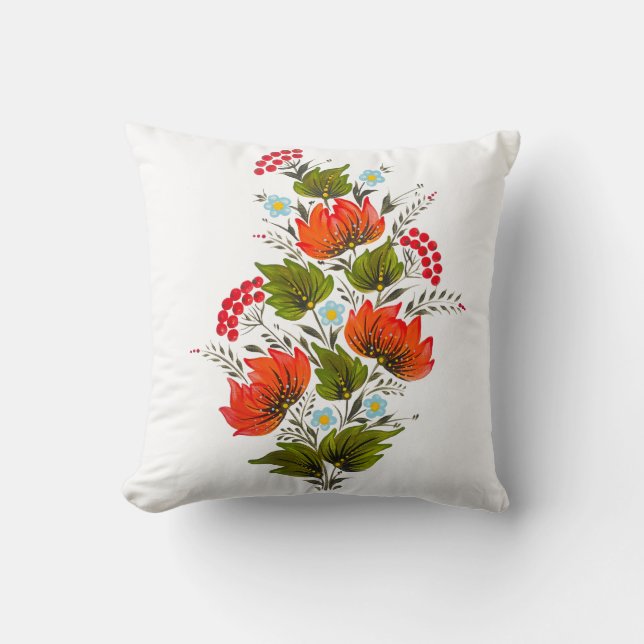 Elegant blomsterbukett folklig konst kudde (Framsida)