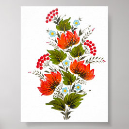 Elegant blomsterbukett folklig konst poster