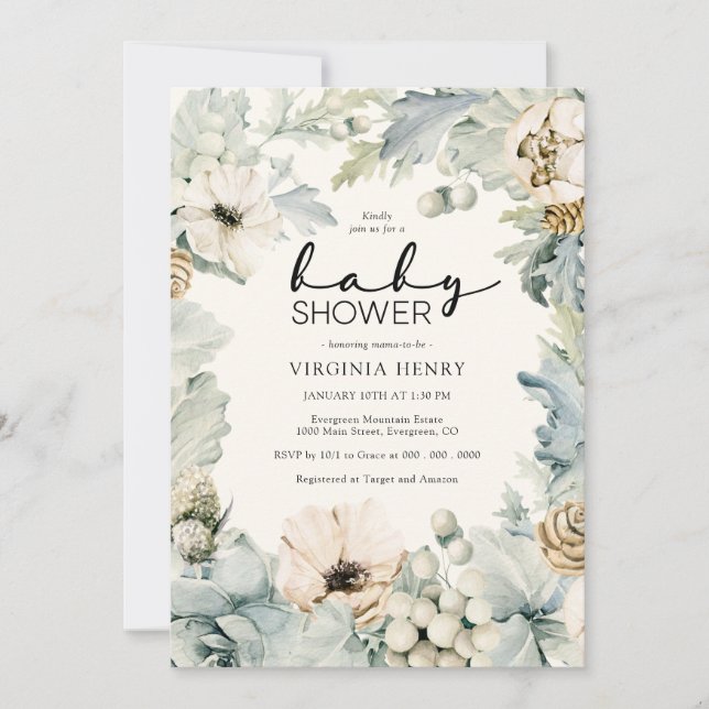 Elegant blomsterbukett för baby shower-inbjudan inbjudningar (Framsida)