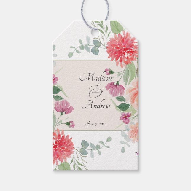 Elegant blomsterbukett i akvarell presentetikett (Framsidan)