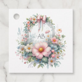 Elegant blomsterbukett med monogram för babyfirand gåvor etiketter