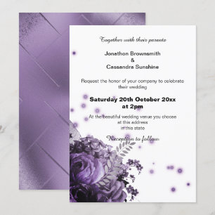 ELEGANT BLOMSTERBUKETT METALLISK SYRING WEDDING INBJUDNINGAR