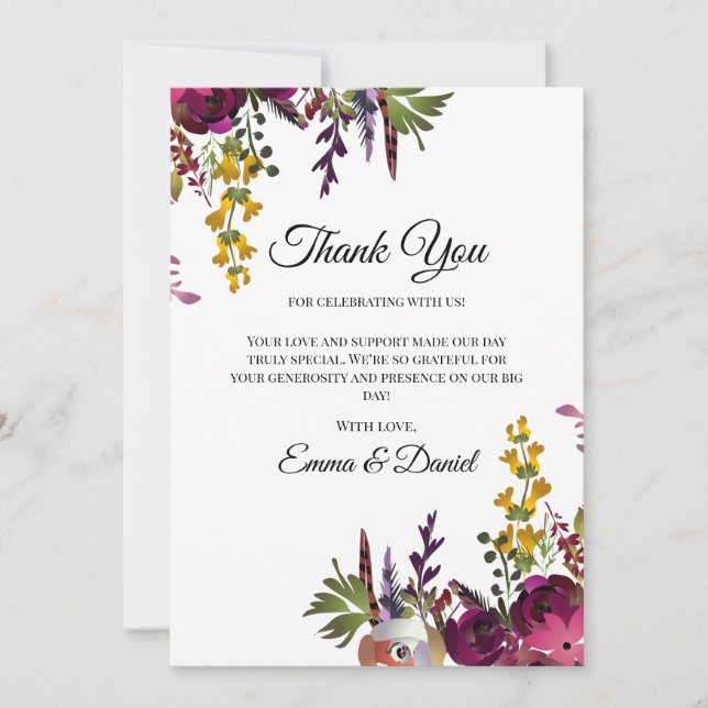 Elegant blomsterbukett tack kort (Framsida)