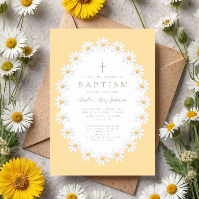 Elegant blomsterdafor flicka dop inbjudningar (Elegant Floral Daisies Girl Baptism Invitation)