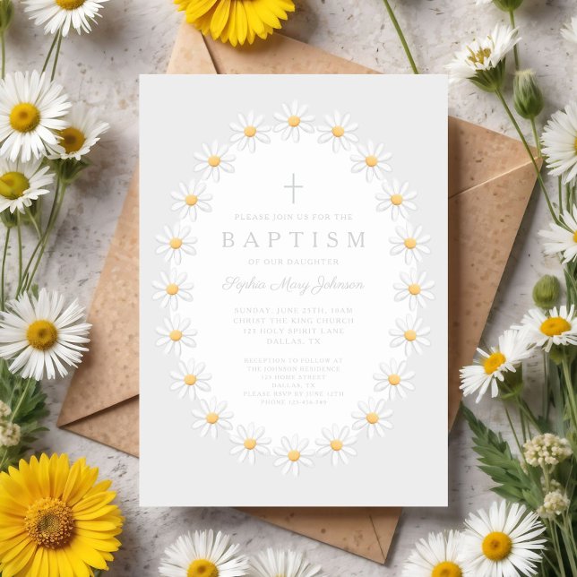Elegant blomsterdafor flicka dop inbjudningar (Elegant Floral Daisies Girl Baptism Invitation)