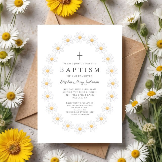 Elegant blomsterdafor flicka dop inbjudningar (Elegant Floral Daisies Girl Baptism Invitation)