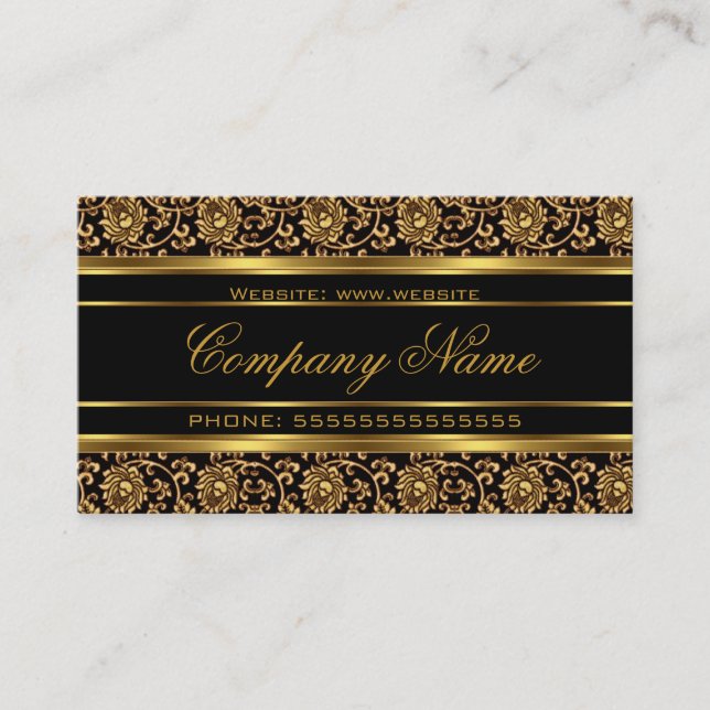 Elegant blomsterdamask guld look svart brons visitkort (Framsida)