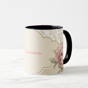 Elegant blomsterdamaskrosor mugg