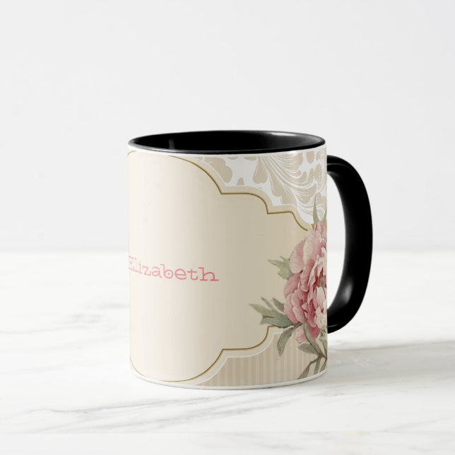 Elegant blomsterdamaskrosor  mugg (Framsida höger)