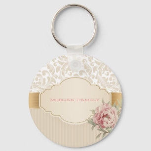 Elegant blomsterdamaskrosor  nyckelring