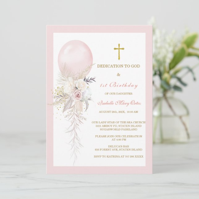 Elegant blomsterdedikation och 1-årsdag inbjudningar (Stående Fram)