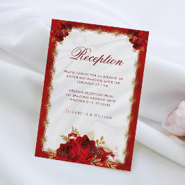 Elegant blomsterdekor i rött och guld till bröllop tilläggskort