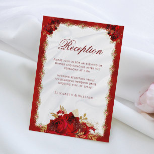 Elegant blomsterdekor i rött och guld till bröllop tilläggskort