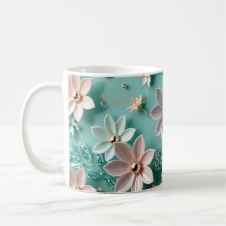 Elegant blomsterdekorerad trälåda och matchande mu kaffemugg