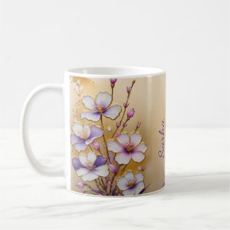 Elegant blomsterdekorerad trälåda och matchande mu kaffemugg