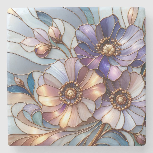 Elegant blomsterdesign i glasmosaik i mjuka pastel stenunderlägg (Framsidan)