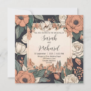 Elegant blomsterdesign med korall- och krämfärgade inbjudningar