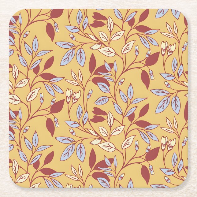 Elegant blomsterdesign med röda och blå blad underlägg papper kvadrat (Framsidan)