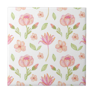 Elegant blomsterdesign med rosa peonior och liljor kakelplatta