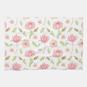 Elegant blomsterdesign med rosa peonior och liljor kökshandduk