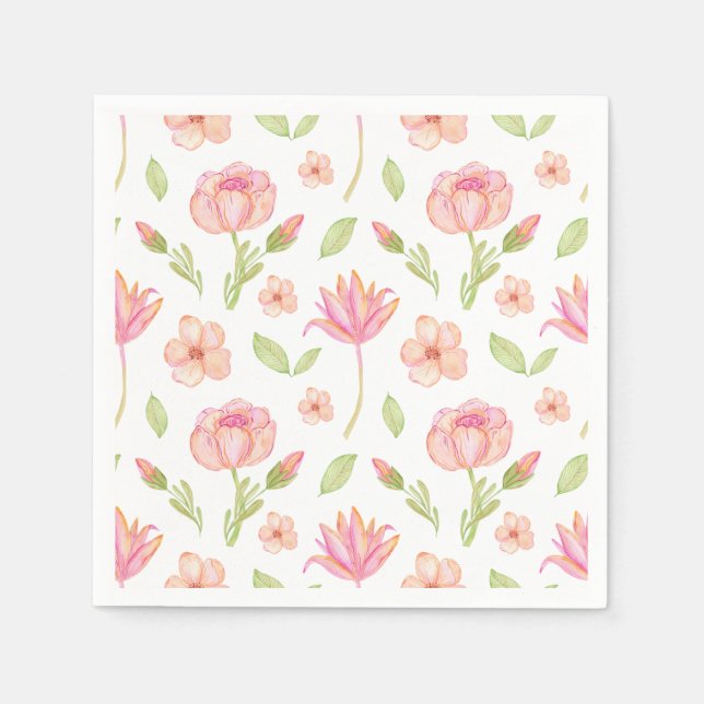 Elegant blomsterdesign med rosa peonior och liljor pappersservett (Framsidan)