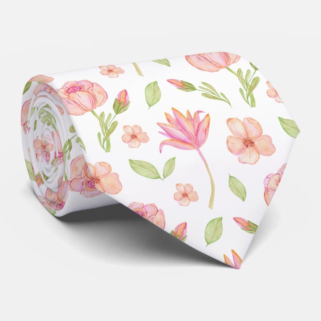 Elegant blomsterdesign med rosa peonior och liljor slips (Rullad)
