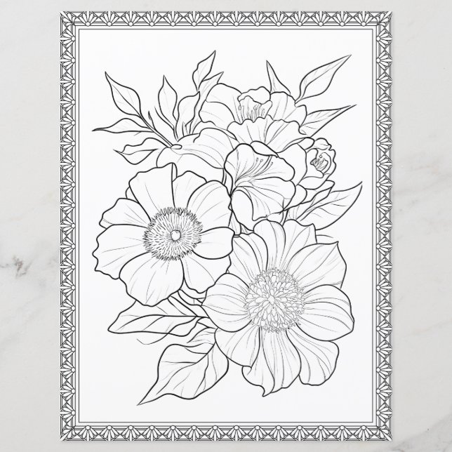 Elegant blomsterfärgningssida Scrapbookpapper (Framsida)