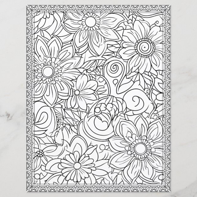 Elegant blomsterfärgningssida Scrapbookpapper (Framsida)