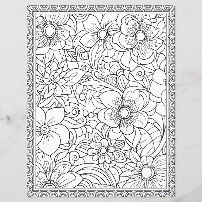 Elegant blomsterfärgningssida Scrapbookpapper (Framsida)