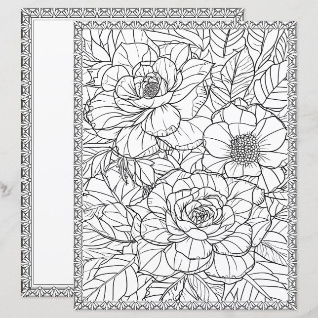 Elegant blomsterfärgningssida Scrapbookpapper (Fram/baksida)