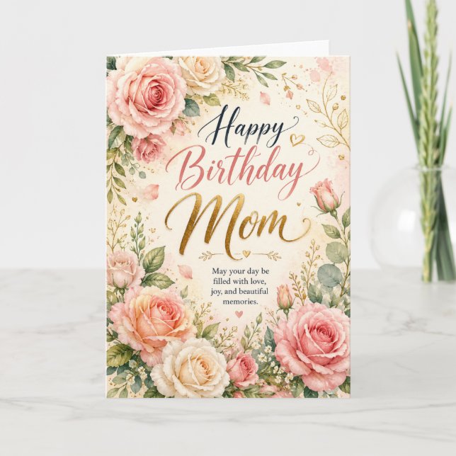 Elegant blomsterfödelsedagspresentkort för mamma  kort (Framsida)