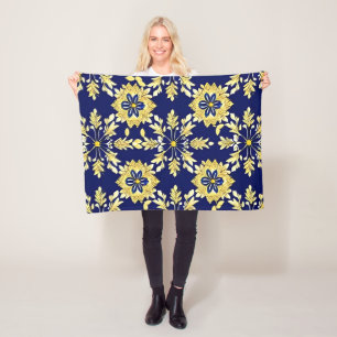 Elegant blomsterform i guld och blått fleecefilt