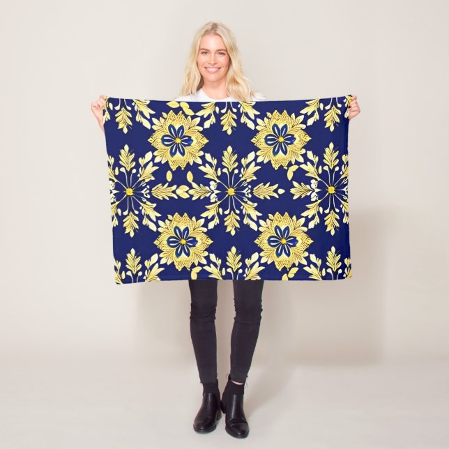 Elegant blomsterform i guld och blått fleecefilt (På plats)