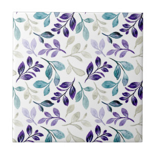 Elegant blomsterform med röda och blå blad Ce Kakelplatta