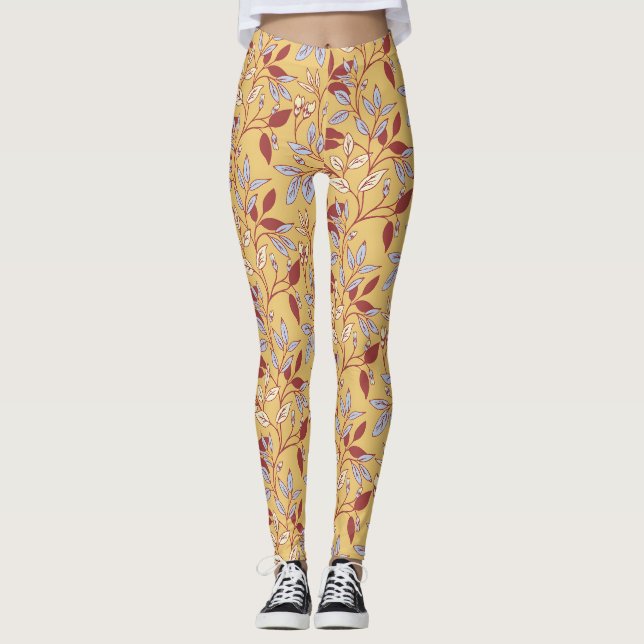 Elegant blomsterform med röda och blå blad leggings (Framsida)