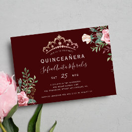 Elegant blomstergardin prinsessa tiara burgunder Q Inbjudningar