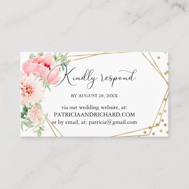 Elegant blomstergeometrisk bröllops online RSVP Visitkort (Framsida)
