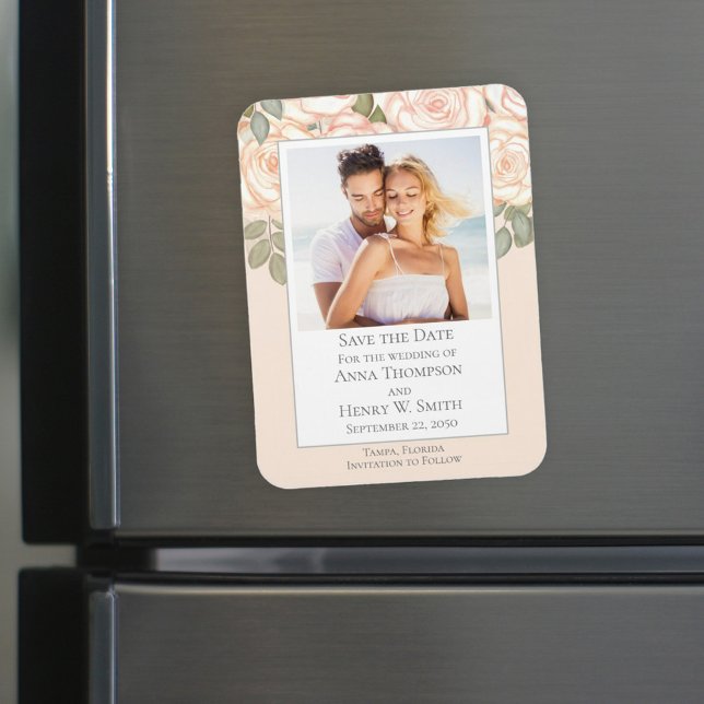 Elegant blomstergestaltad spara-datum Bröllopsfoto Magnet (Skapare uppladdad)